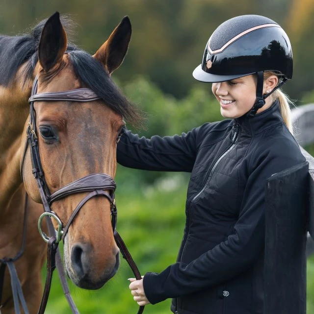 EQX Kylo Sparkly Riding Hat - Black Glossy/Rose Gold - Image 3